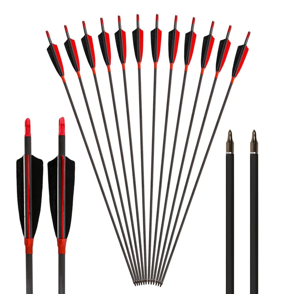 Archery Carbon Arrows 400 Spine with 4” Real Feather Fletching 100 Grain P