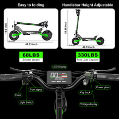 1200W Off-Road Electric Scooter Adults 30MPH 40Mile Foldable All Terrain Fast