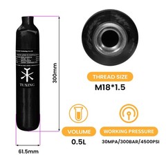 TUXING 4500psi PCP Air Tank,0.5L PCP Carbon Fiber Scuba Cylinder Paintball Tank