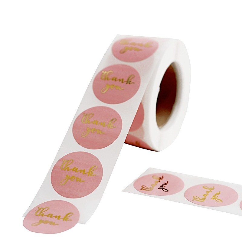 500 Blush Gold 1″ Round Self Adhesive Thank You STICKERS DIY Craft Favors Labels