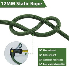 Static Climbing Rope – 12Mm High Strength Arborist Rope 32FT for Outdoor Rappell