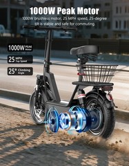 14» Electric Scooter Adults w/ Seat 25MPH 45Mile Range 1000W Commuter E-Scooter