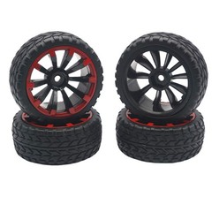 4Pack ShareGoo OD 2.55″ 12mm Hex Wheel Rims & Rubber Tires 2.55 Inches, Red