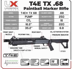 Umarex T4E TX 68 HDX Pump Action CO2 Shotgun Paintball Marker – Black