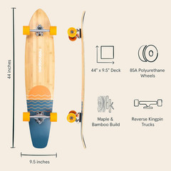 Retrospec Zed Pintail & Cruiser Longboard Adult Skateboard – 44In Bamboo & Canad
