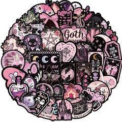 30Pcs Random Aesthetic Dark Pink Gothic Witch Skull Skeleton Waterproof Stickers