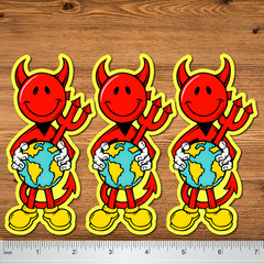 World Industries Vinyl Waterproof 3 Pack Devil Man holding Earth Stickers, 5.5″