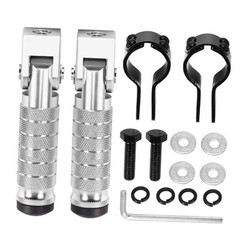 90 Degree Foldable Footpegs M8 Motorcycle Foot Pegs CNC Anti-Skid B Silver