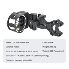 Archery Compound Bow Sight 5 Pin 0.019″ Optical Fiber Micro Adjustable Hunting