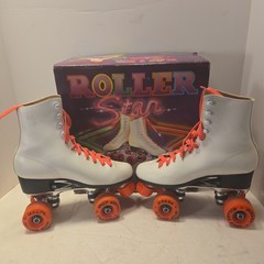 Vintage Roller Star Roller Derby Skates Size 9 White Leather Good Condition
