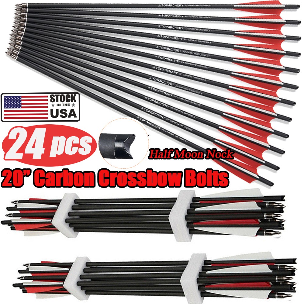 24X 20 inch Archery Hunting Carbon Crossbow Bolts Half Moon Nock OD 8.8mm Arrows