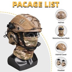 Tactical Helmet with Headset,Adjustable Cover Medium, TAN