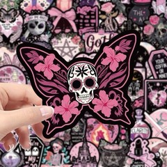 30Pcs Random Aesthetic Dark Pink Gothic Witch Skull Skeleton Waterproof Stickers
