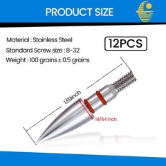 JGSDD 12pcs Archery Field Points, 100/125/150/300 19/64-100Gra», silvery