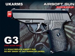 UKArms G3 230 German Compact Metal Spring Airsoft Pistol (Black) – 225 FPS