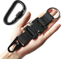 Tactical Key Chains for Mens, EDC Gear Clips with HK Clip, Large Military Black