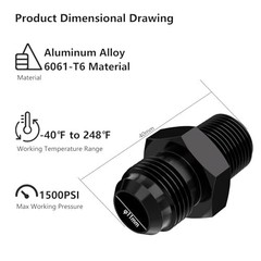 8AN Male Flare to 3/8″ NPT Black Aluminium Straight Fitting STL-8AN-3/8NPT-0