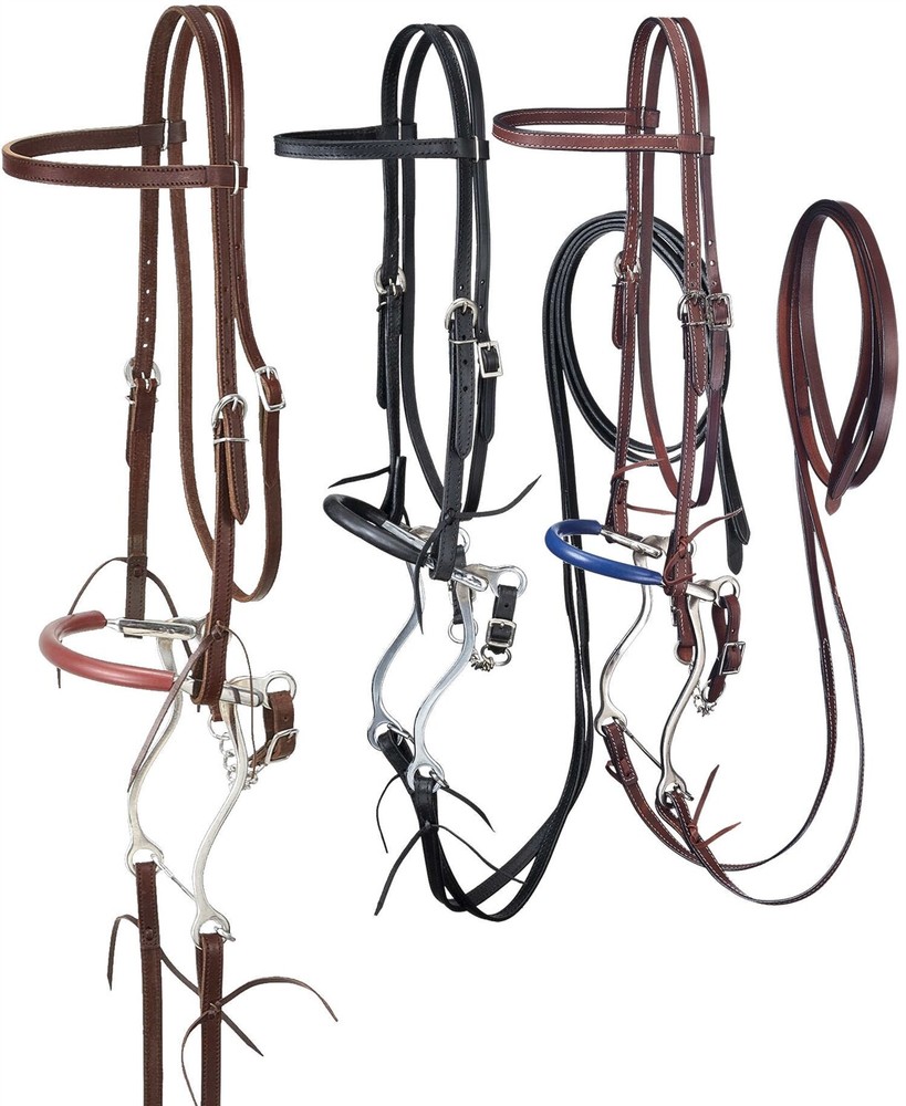 Browband Headstall – Reins – Curb Chain and Hackamore Set – 3 Color Choices