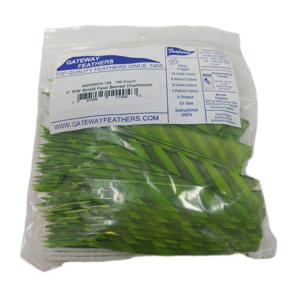 100 Pack Gateway Feathers 4″ Right Wing: Shield Barred Chartreuse 400RSBCH