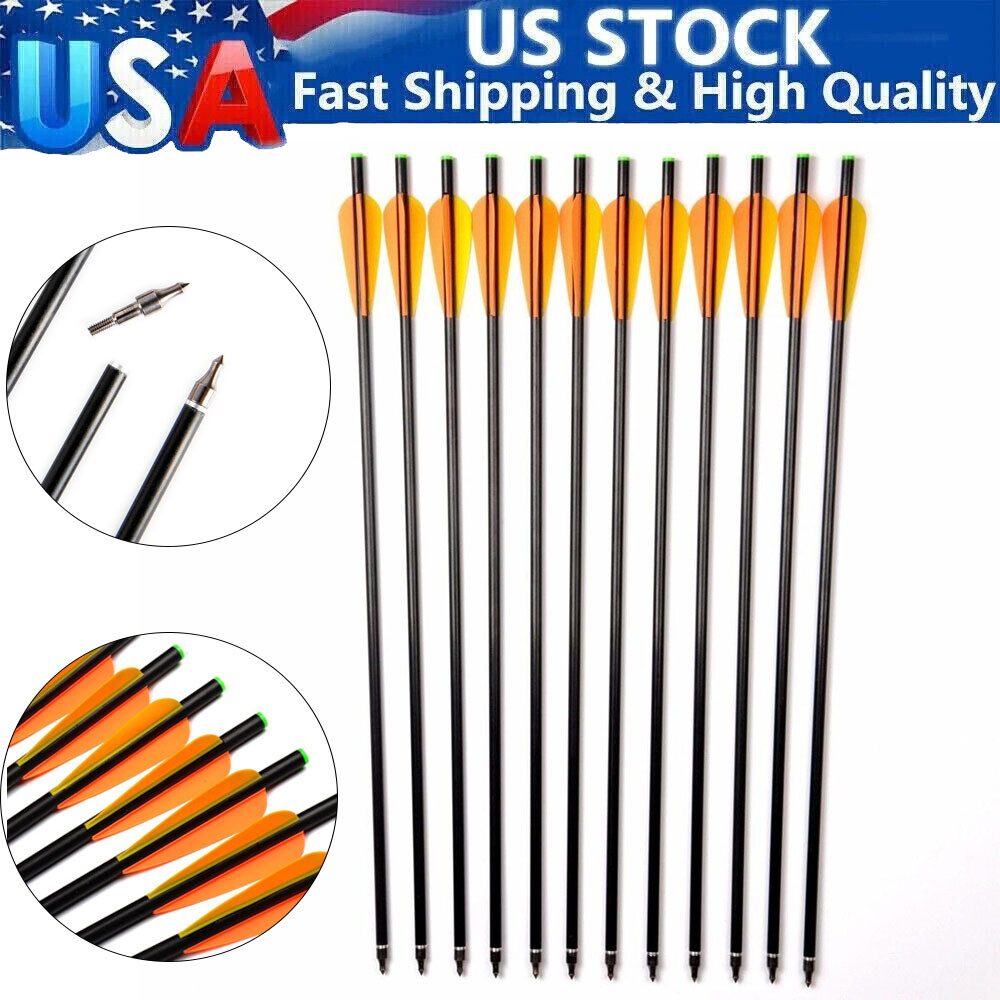 12Pcs 20in Crossbow Bolts Fiberglass Crossbow OD 8 mm Flat Nocks Archery Arrows