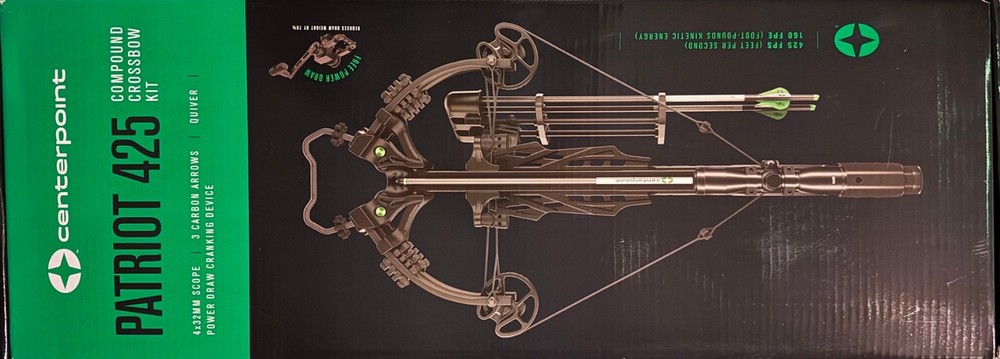 Centerpoint Patriot 425 Compound Crossbow w/ Crank, Scope, Carbon Bolts & Quiver