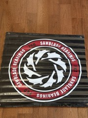 FKD SKATEBOARD BEARINGS(PLAN B) VINTAGE SAWBLADE LOGO BLACK VINYL BANNER 32×30”