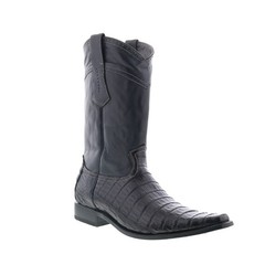 Los Altos Square Toe Caiman Belly Boot Mens Black Wide Cowboy Western Boots