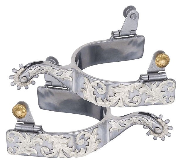 Western Spurs – Sweet Iron Stainless Steel – Silver Floral Overlay