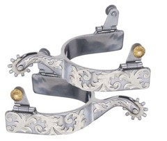 Western Spurs – Sweet Iron Stainless Steel – Silver Floral Overlay