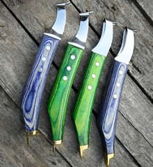 Farrier Hoof Knife Set 2pc Loop Knife Brass End Blue Wood Handle Horse Goat Cow