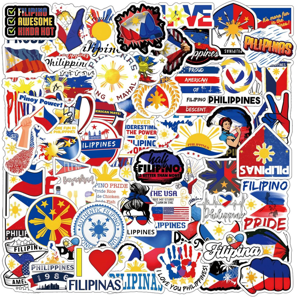 66 Pcs Philippines Vinyl Waterproof Stickers for Water Bottle, Laptop, Phone
