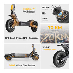 Ausom L1 Electric Scooter,800W Motor,70km Range,EVE lithium Battery E-Scooters
