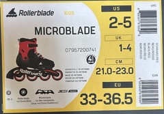 Rollerblade Microblade Kids Adjustable Inline Skates US 2-5 Black/Red