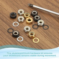 16 Pcs Skateboard Truck Nuts and 16 Pcs Truck Axle Washers, Gold