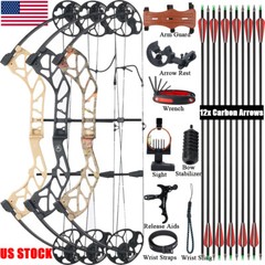19-70lbs Adjustable Compound Bow Carbon Arrows Archery Shooting Hunting Target