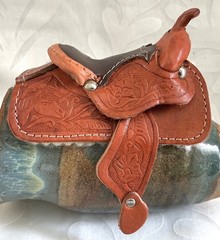 Vtg Lot of 5 Miniature Horse Saddles Cowboy Genuine Leather Cowgirl Mini Small B