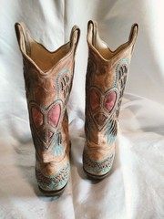 Corral Women’s Heart Peace Angel Boots US 7.5 Heart Wing Embroidery Tan A1976