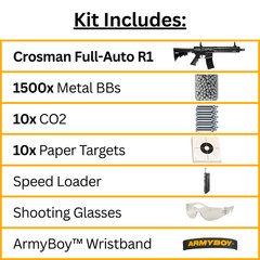 ArmyBoy Crosman R1 CFAR1B Full-Auto CO2 BB Gun Rifle Bundle – Ready-To-Shoot-Kit