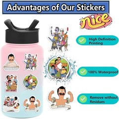 50pcs Bobs Burgers Waterproof Sticker for Water Bottles Funny Cartoon Characters