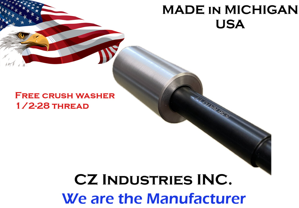 Muzzle Brake Barrel Extension-ALUMINUM Machine Finish- 1/2-28 Thread- 1.5″ DIA