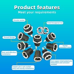 25PCS 5.5mmx2.1mm 2 Pins DC Power Jack Female Panel Mount Connector with Hex …