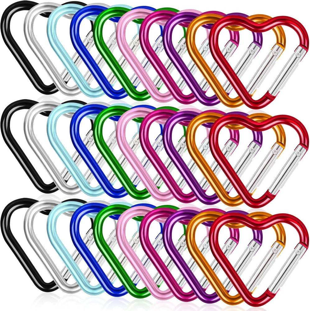 30pcs Heart Carabiner Clip, Alloy Heart Shape Hanging Keychain Clip, Cute Alumin