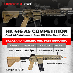 Umarex HK HK416 A5 Competition Gen 2 EyeTrace 6mm AEG Airsoft Rifle TAN 2275063