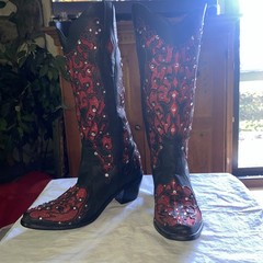 Black and Red Sexy Tall Western Equestrian Country Cowgirl Cowboy Bling Boots