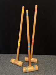 Set Of 3 Vintage Replacement Wooden Croquet Mallets 23” Handle Red, Yellow, Blue