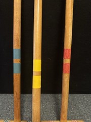 Set Of 3 Vintage Replacement Wooden Croquet Mallets 23” Handle Red, Yellow, Blue