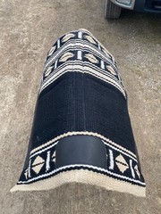 Black w/beige, white wool cutter style Western saddle pad w/fleece 32 X 34