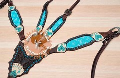 Western Tack Set Horse | Turquoise Color With Card Tooling Tack Set
