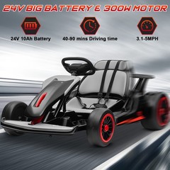 Black Kids Go Kart 24V 400W Motor Gravity Steering 3-5MPH BT Spray Outdoor Toy