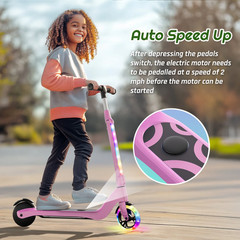 Kids Electric Scooter Pink 100W Adjustable Kick 8MPH 8 Mile Range Rainbow LED